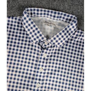 Collars & Co Polo Shirt Mens 2XL Blue Check Performance Stiff Collar